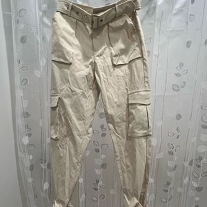 Choosy tan cargo pants with belted waist